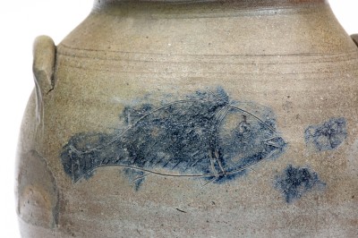 Extremely Rare and Important James River, VA Stoneware Jar with Incised Fish and Minnows Decoration