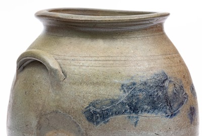 Extremely Rare and Important James River, VA Stoneware Jar with Incised Fish and Minnows Decoration