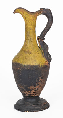 Unusual Snake-Handled American Redware Ewer, late 19th century