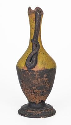 Unusual Snake-Handled American Redware Ewer, late 19th century
