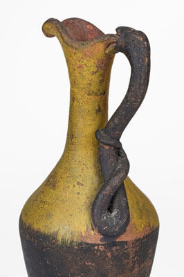 Unusual Snake-Handled American Redware Ewer, late 19th century