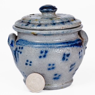 Extremely Fine Small-Sized Stoneware Sugar Bowl with Spotted Decoration, probably Rockingham County, VA