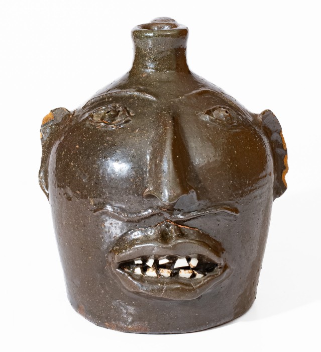 Attributed Brown Pottery Stoneware Face Jug