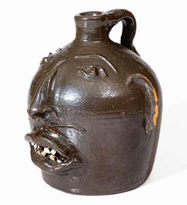 Attributed Brown Pottery Stoneware Face Jug