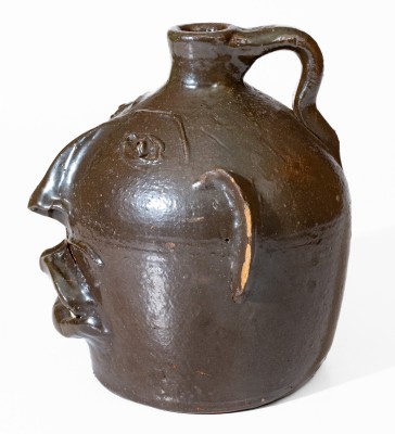 Attributed Brown Pottery Stoneware Face Jug