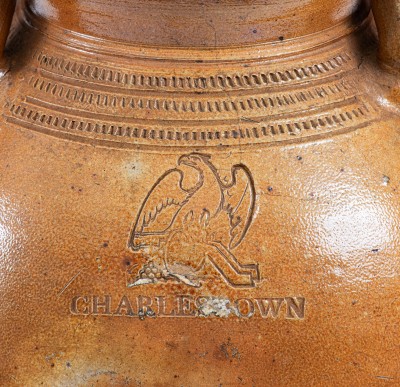 Extremely Rare CHARLESTOWN Stoneware Water Cooler with Impressed Eagle Decoration