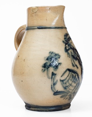 Extremely Rare 1 Gal. Stoneware Pitcher with Elaborate Goat and Barrel Decoration att. W. A. MACQUOID (New York City)