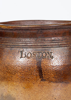 Exceptional Small-Sized BOSTON Squat Stoneware Jar by Frederick Carpenter, early 19th century