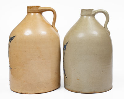 Lot of Two: Stoneware Jugs w/ Bird Decoration attrib. Fulper, Flemington, NJ