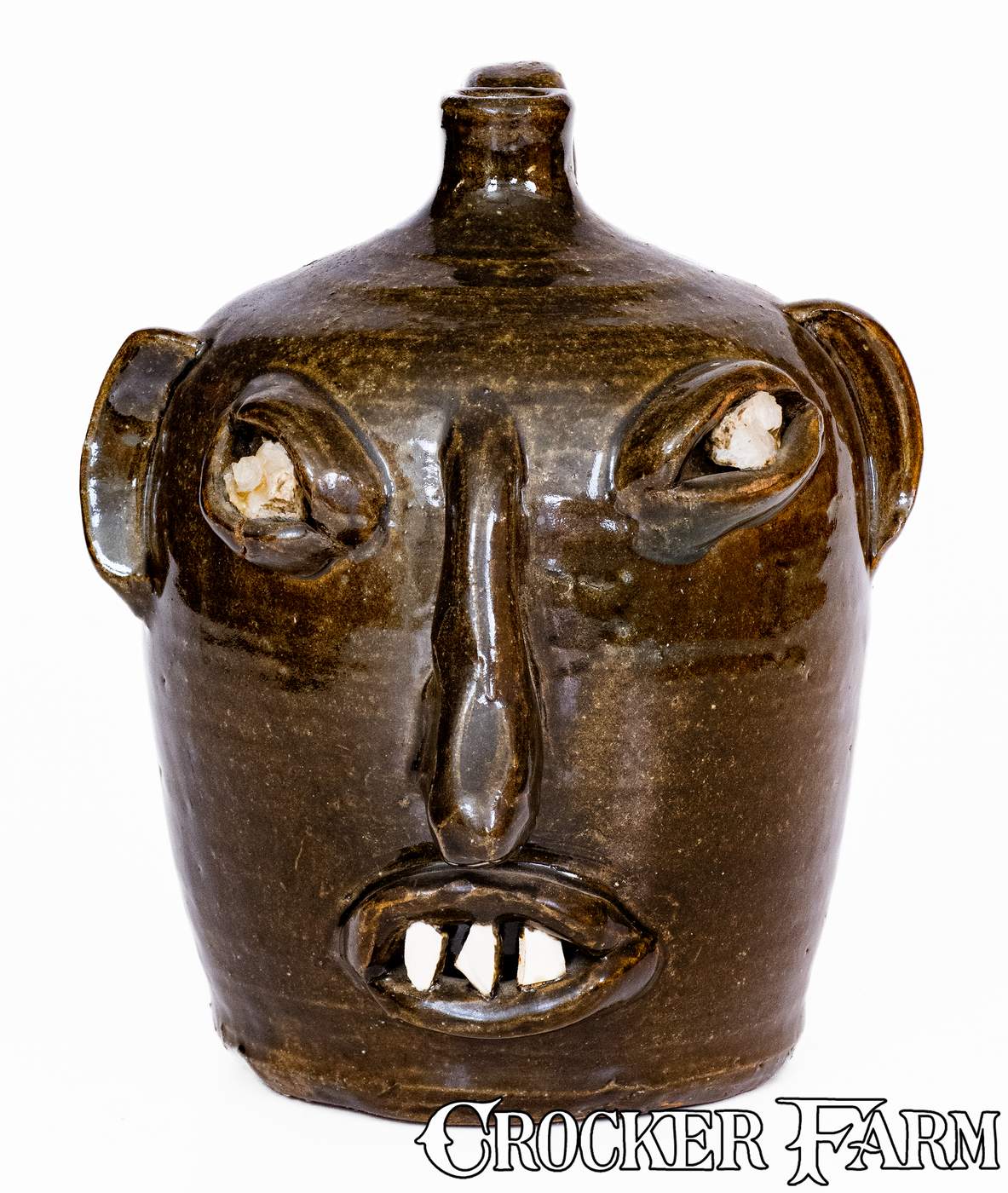 Exceedingly Rare and Important att. Cheever Meaders, Cleveland, GA Stoneware Face Jug, mid 20th century