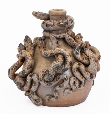 Exceptional Anna Pottery Temperance Jug w/ Elaborate Snake Decoration, Wallace & Cornwall Kirkpatrick, c1877