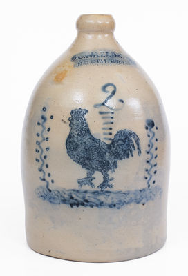 Rare J. C. WAELDE / NORTH BAY, NY Stoneware Jug w/ Rooster Decoration