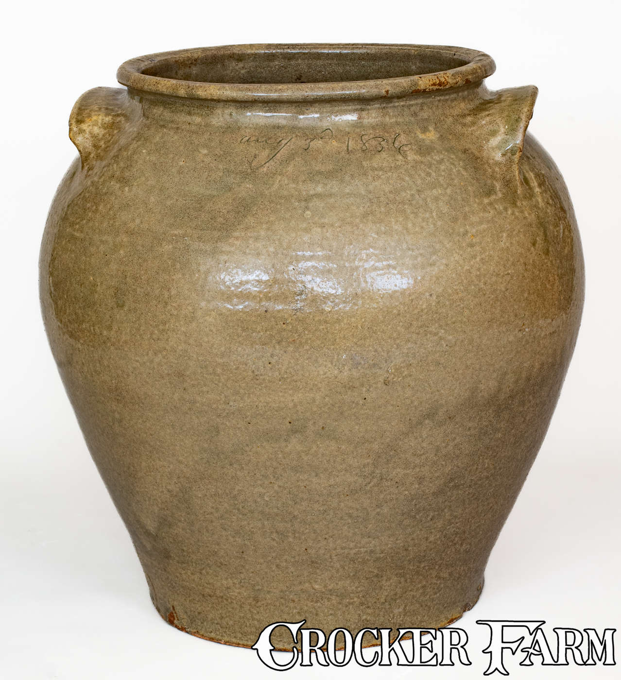 Exceedingly Rare and Important Aug. 3, 1836 Stoneware Jar att. Enslaved Potter Harry, Pottersville, Edgefield, SC