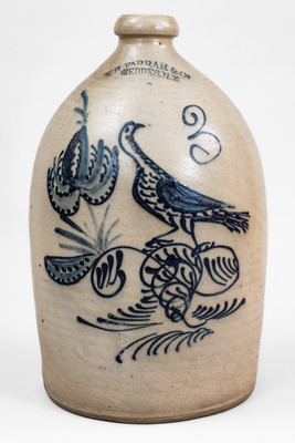 Outstanding W.H. FARRAR & CO. / GEDDES, N.Y. Stoneware Bird Jug, c1850