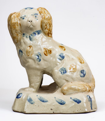 Scarce Stoneware Spaniel on Base w/ Two-Color Slip, attrib. Donaghho Pottery, Parkersburg, WV