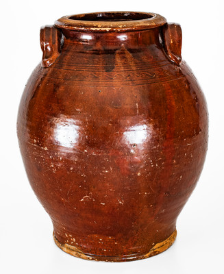 Exceedingly Rare and Important Silas Watkins / 1846 Redware Jar, Randolph or Guilford Counties, NC