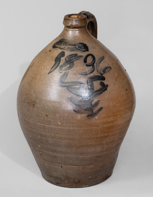 Rare SAMUEL STOUT, South River, New Jersey, Stoneware Jug, Dated 1836