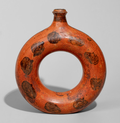 Rare Manganese-Decorated Redware Ring Bottle, TN or possibly NC, c1840-80