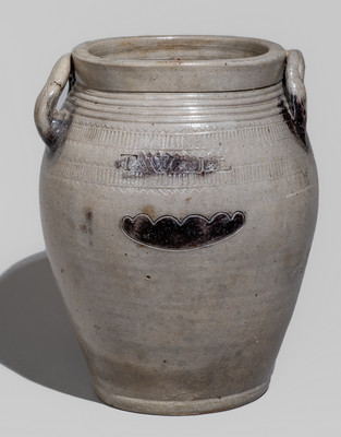 Rare and Fine T W J L (Thomas Warne and Joshua Letts, South Amboy, NJ) Stoneware Jar