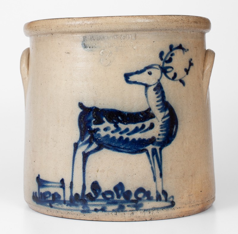 Extremely Rare F. B. NORTON & CO. / WORCESTER, MASS. Crock w/ Elaborate Deer Decoration