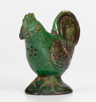 Rare and Fine Moravian Redware Chicken Caster, Salem, NC, early 19th century