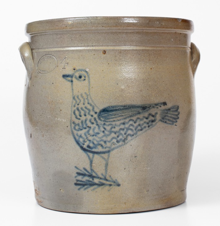 Exceedingly Rare SAM L. I. IRVINE / NEWVILLE, PA Stoneware Jar with Elaborate Bird Decorations
