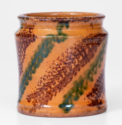 Exceptional Diminutive J. BELL (John Bell, Waynesboro, PA) Redware Jar, circa 1840