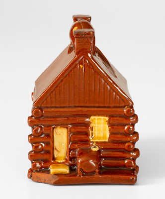 Extremely Rare Philadelphia Redware Log Cabin w/ Raccoon for 1840 National Whig Convention