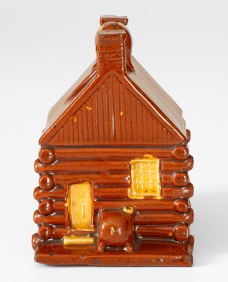 Extremely Rare Philadelphia Redware Log Cabin w/ Raccoon for 1840 National Whig Convention
