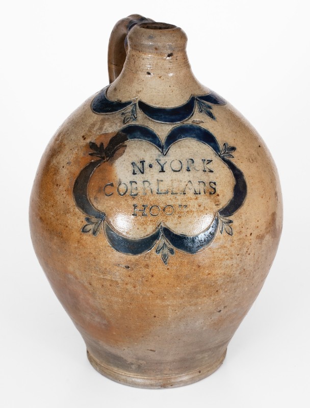 Extremely Rare and Important Early Thomas W. Commeraw Stoneware Jug, COERLEARS HOOK / N. YORK