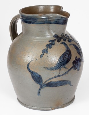 Very Rare Henry Remmey, Baltimore, MD Stoneware Incised Bird Pitcher, c1825