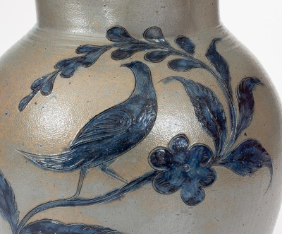 Very Rare Henry Remmey, Baltimore, MD Stoneware Incised Bird Pitcher, c1825