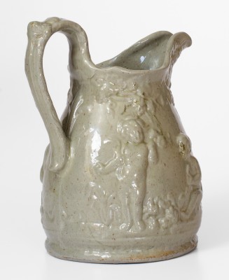 Rare JOHN BELL / WAYNESBORO Pottery Pitcher w/ Relief Cherub Motif, 1850-80
