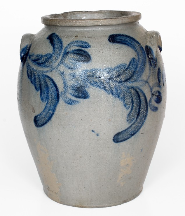Extremely Rare S. HOLMES / GEORGETOWN, D. C. 4 Gal. Stoneware Jar w/ Elaborate Floral Decoration