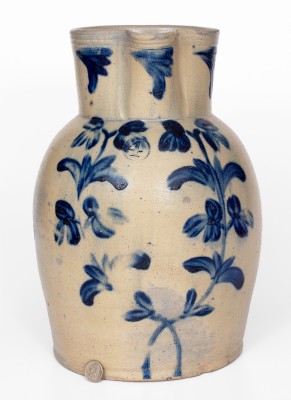 Extremely Rare 4 Gal. Baltimore Stoneware Pitcher w/ Floral Decoration, circa 1840