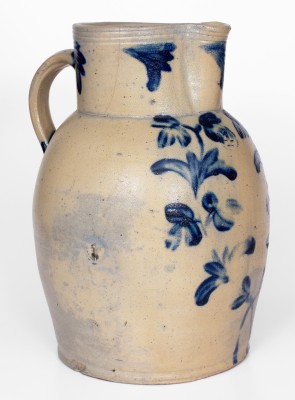 Extremely Rare 4 Gal. Baltimore Stoneware Pitcher w/ Floral Decoration, circa 1840