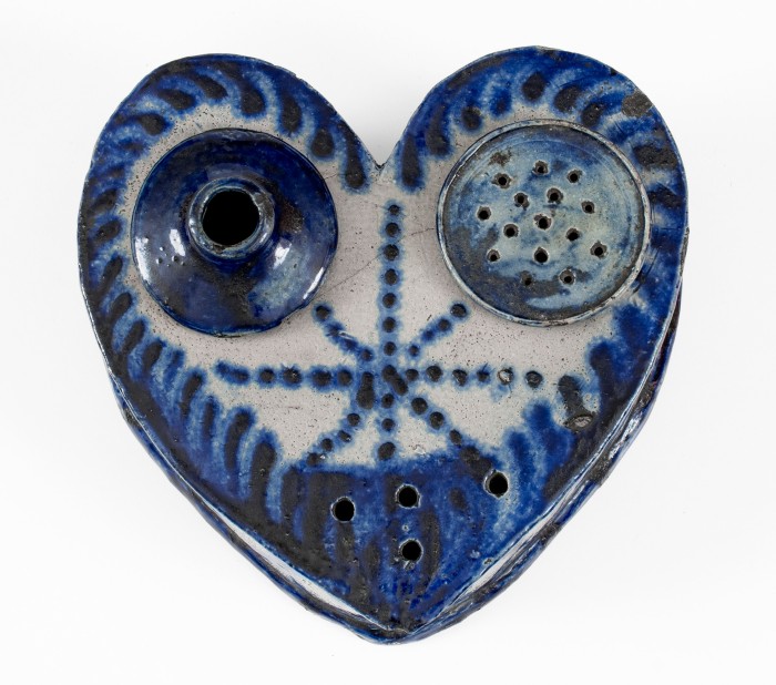 Exceedingly Rare and Important Heart-Shaped Stoneware Inkstand, Baltimore, MD, c1840