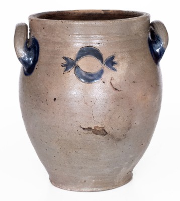 Extremely Rare D. MORGAN / N. YORK One-Gallon Open-Handled Stoneware Jar, c1800