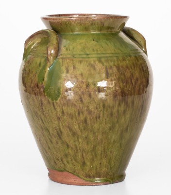 Rare and Fine New England Redware Jar with Vibrant Green Glaze