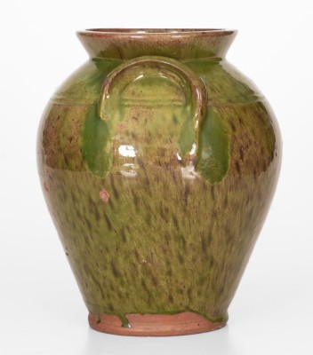 Rare and Fine New England Redware Jar with Vibrant Green Glaze