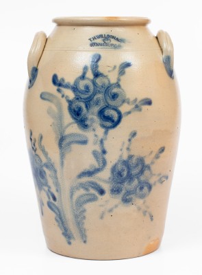 Very Fine 3 Gal. T. H. WILLSON / HARRISBURG, PA Stoneware Jar w/ Elaborate Floral Decoration