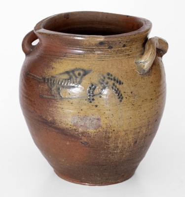 Exceedingly Rare and Important Adam States (NYC / NJ / CT) Stoneware Bird Jar, 18th century