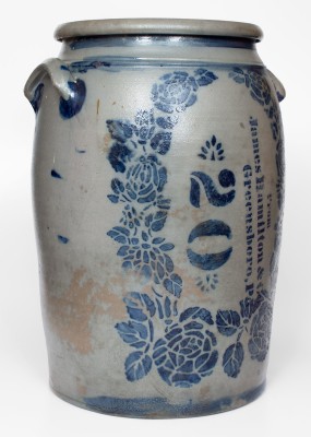 Rare and Fine 20 Gal. Stoneware Jar w/ Elaborate Rose Decoration, James Hamilton, Greensboro, PA