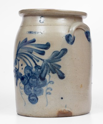 Extremely Rare M. & T. MILLER / NEWPORT, PA 3 Gal. Stoneware Jar w/ Grapes Decoration