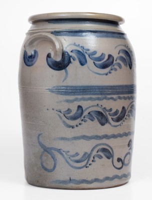 Fine 3 Gal. Greensboro, PA Stoneware Jar w/ Elaborate Freehand Vine Decoration