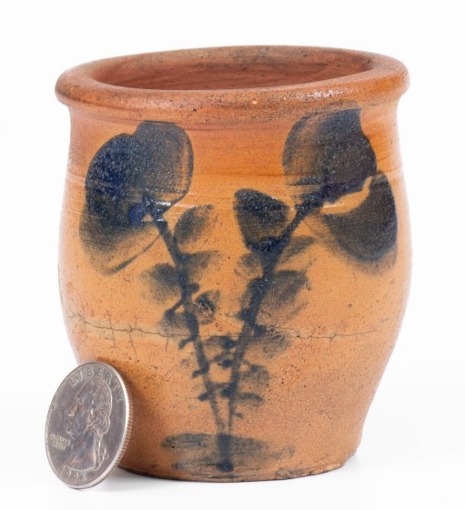 Very Fine Miniature Western PA Stoneware Jar w/ Floral Decoration