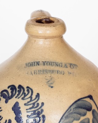 Rare JOHN YOUNG. & CO / HARRISBURG PA Stoneware Jug w/ Slip-Trailed Decoration