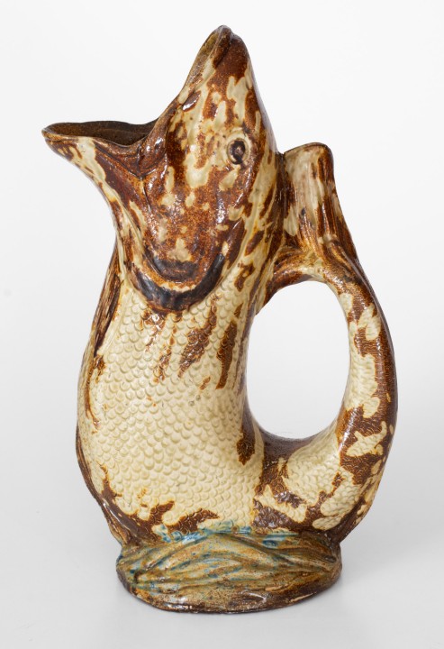 Rare Stoneware Fish Pitcher attrib. Texarkana Pottery (Jacob Bachley, Texarkana, AR)