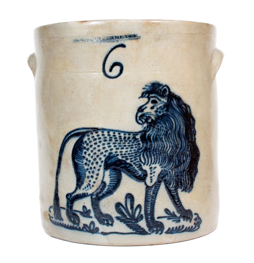 Exceedingly Rare and Important F. STETZENMEYER / ROCHESTER, N.Y. Stoneware Lion Crock