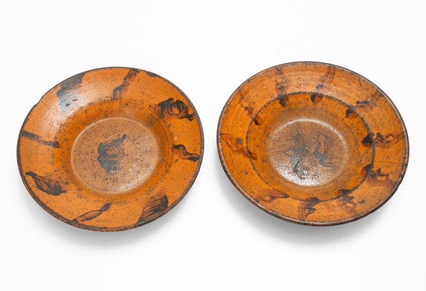 Rare Pair of Alamance County, NC Redware Dirt Dishes, circa 1820-1850